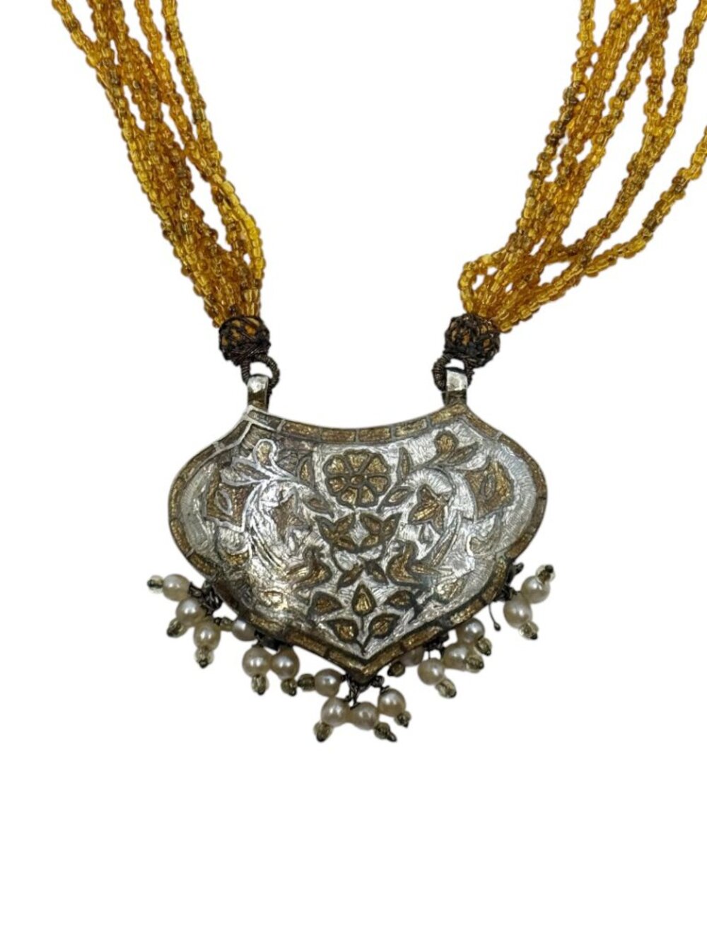 Indian 925 sterling silver pearl & enamel seed bead cord necklace - GM1224